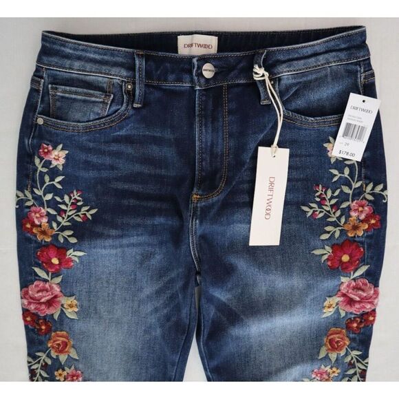 Driftwood xFree People Sz 29 Med. Wash Wyatt Floral Embroidered Bootcut Jeans - Picture 5 of 12